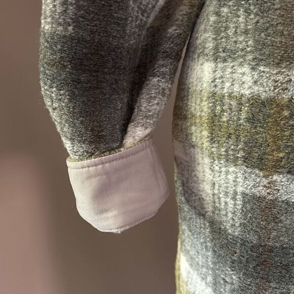 Joie Long Fleece Green Plaid Coat Dress with Pockets Medium - Picture 3 of 12